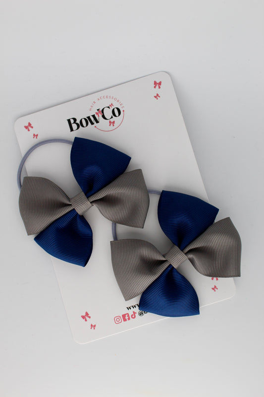 Navy and Metal Grey - Twist Bow Set - Elastic