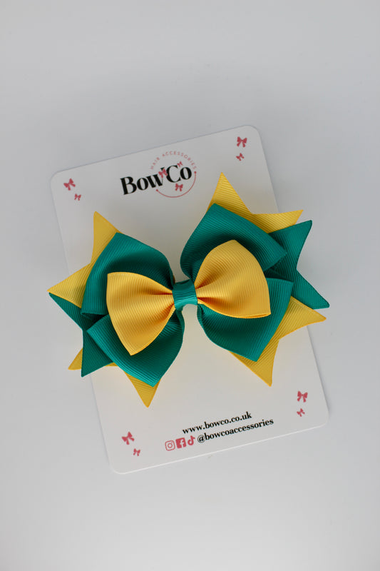 3.5 Inches Layer Bow - Clip - Jade Green and Yellow Gold