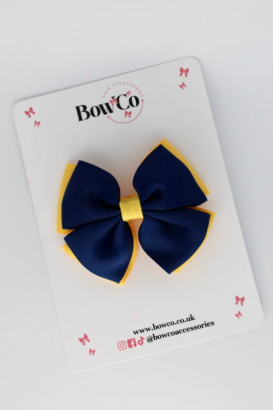 Double Layer Bow - Clip - Navy Blue and Yellow Gold