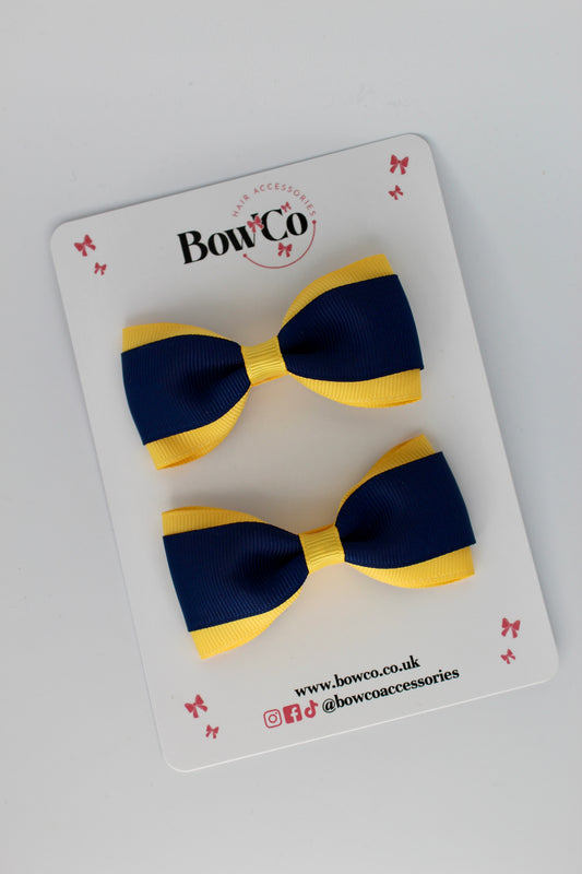 Navy Blue and Yellow Gold - Tuxedo Bow Set - Clip