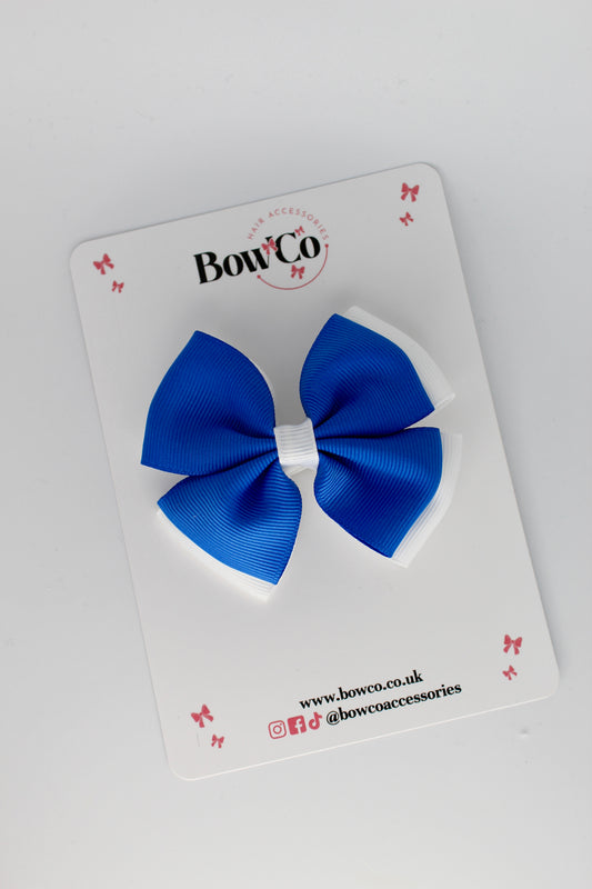Double Layer Bow - Clip - Royal Blue and White