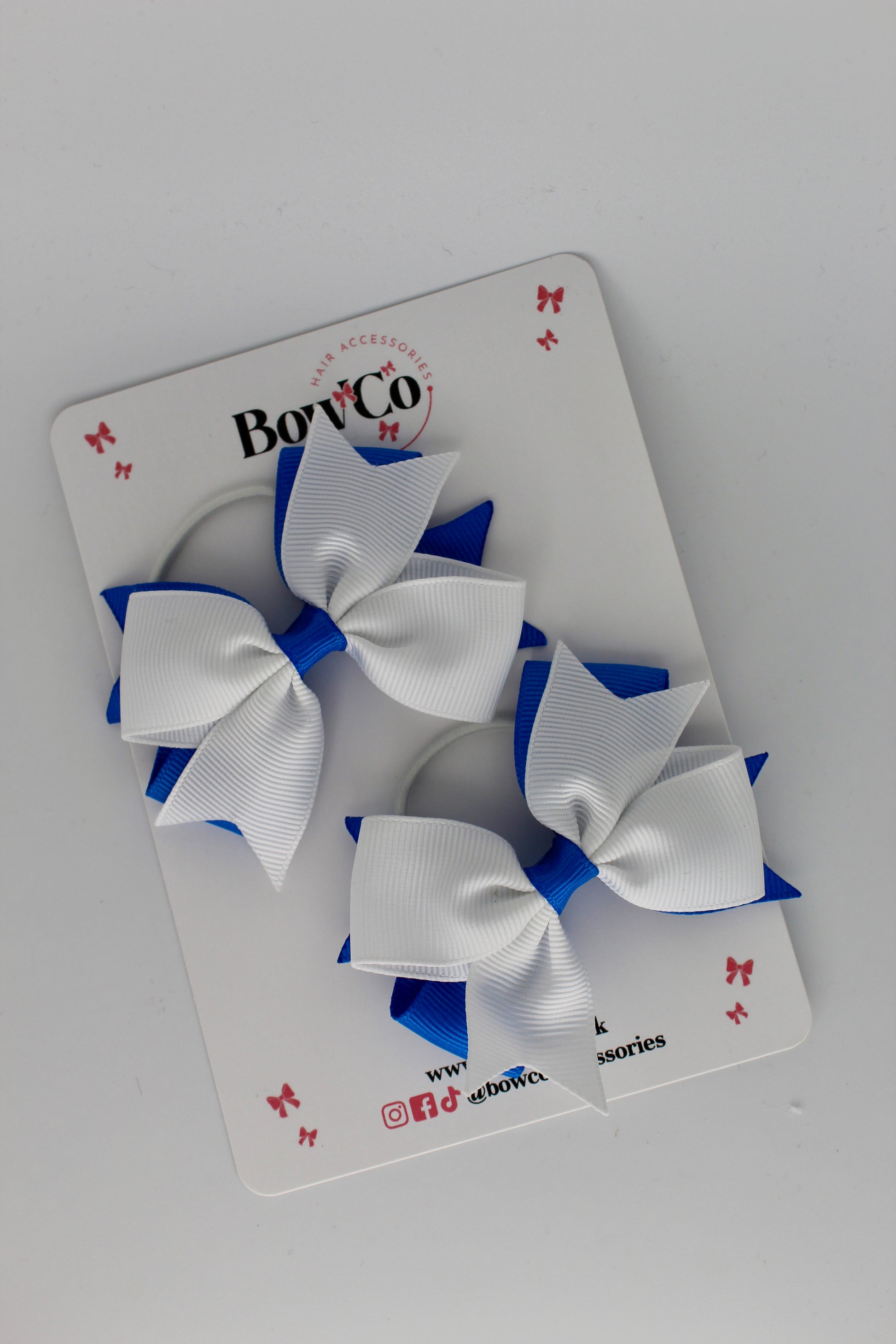 Royal Blue and White - Layer Tail Bow Set - Elastic