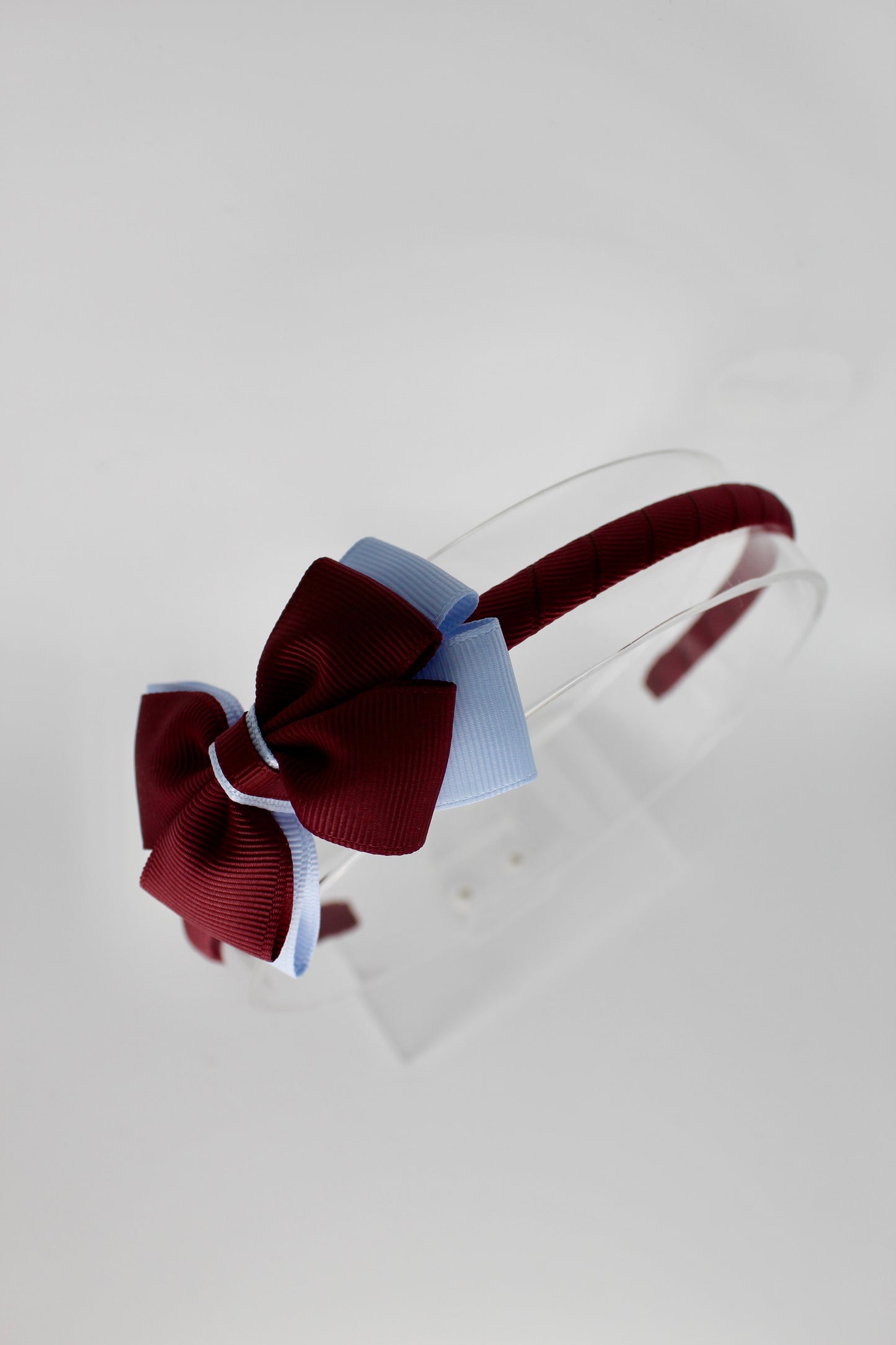 Bow Hair Band - Burgundy and Bluebell