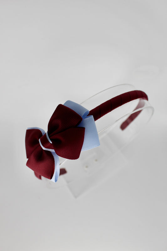 Bow Hair Band - Burgundy and Bluebell