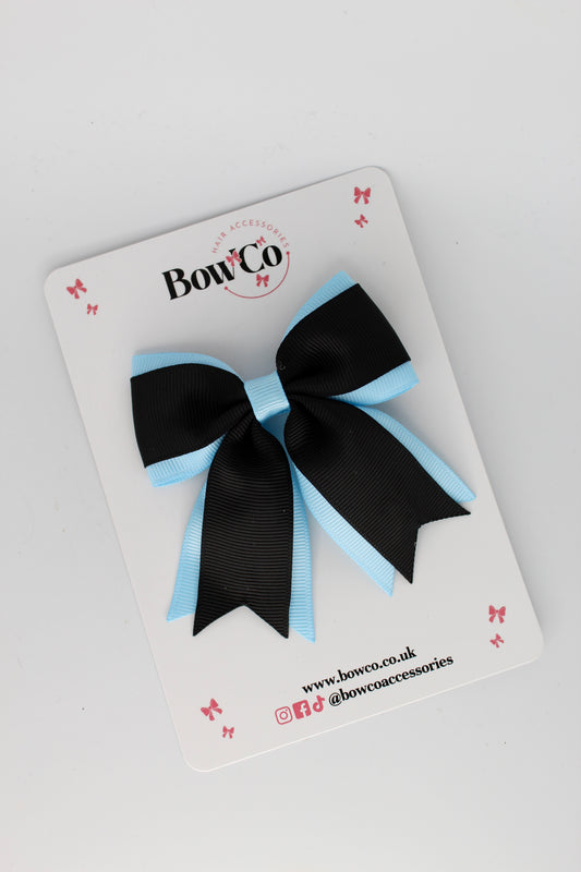 3 Inch Tail Bow Clip - Black and Blue Topaz