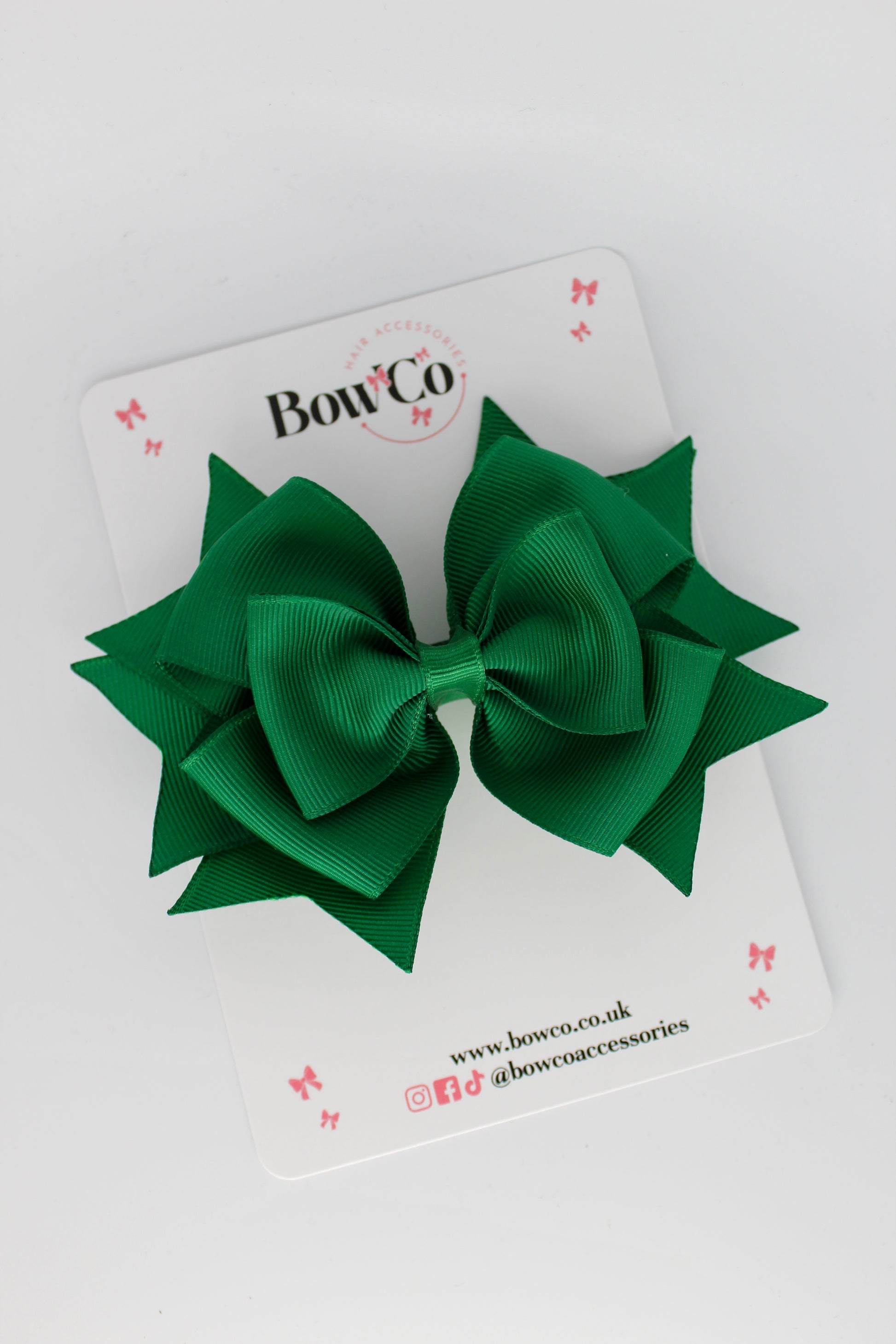 3.5 Inches Layer Bow - Clip - Forest Green