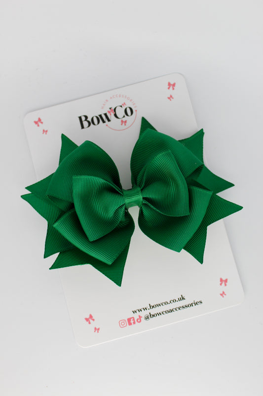 3.5 Inches Layer Bow - Clip - Forest Green