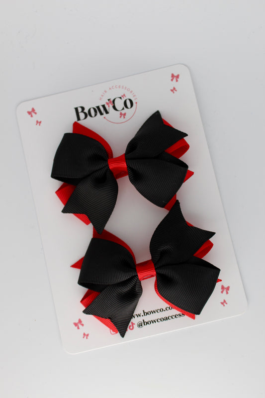Red and Black - Layer Tail Bow Set - Clip