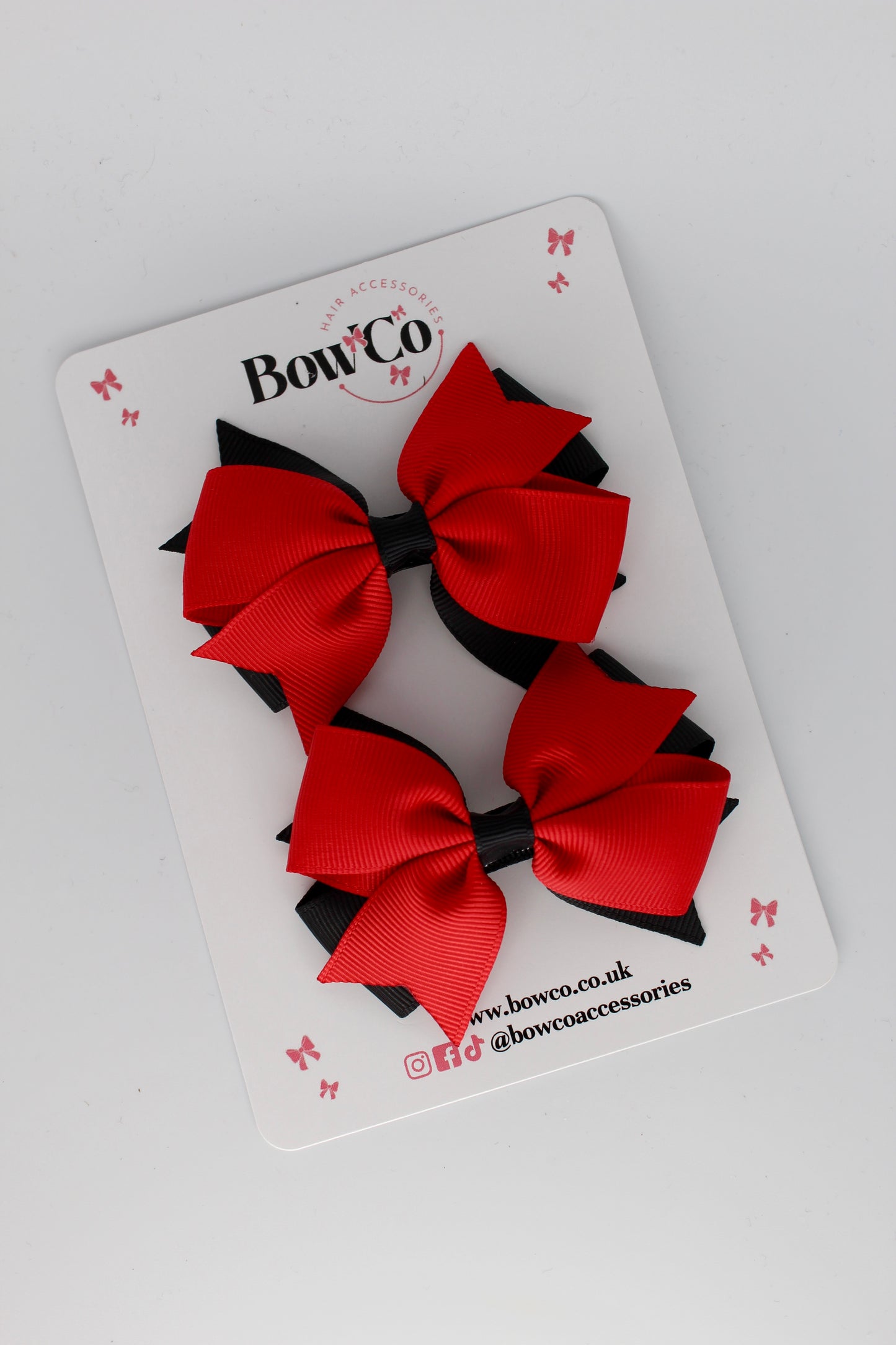 Red and Black - Layer Tail Bow Set - Clip