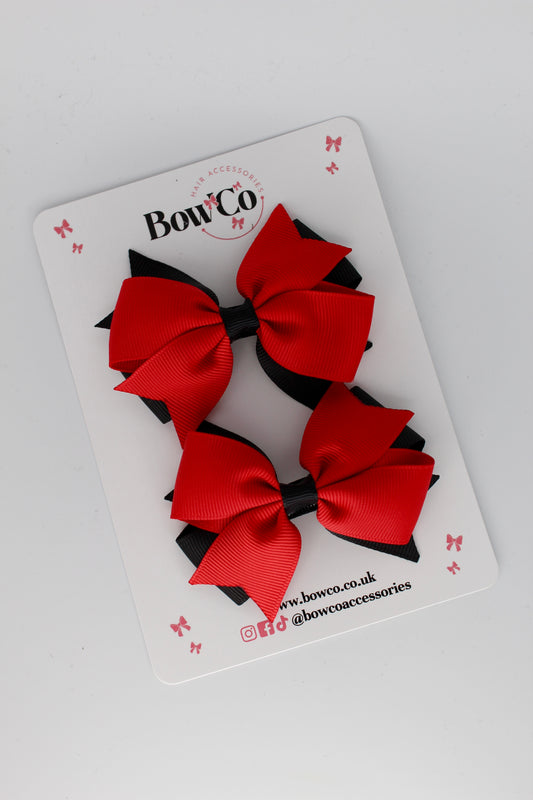 Red and Black - Layer Tail Bow Set - Clip