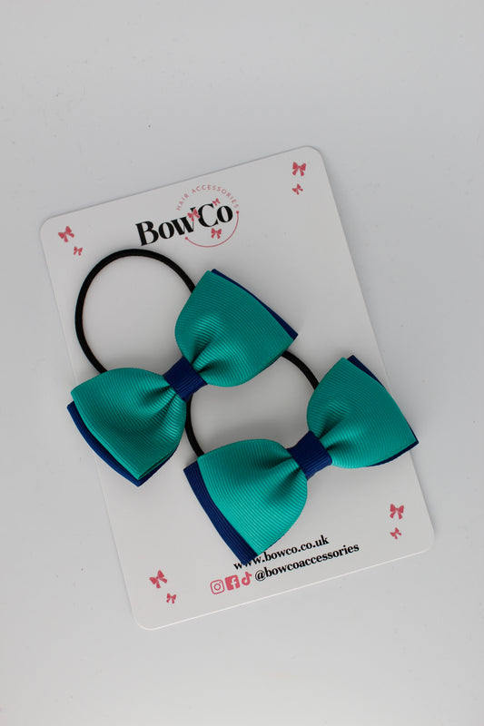 Jade Green and Navy Blue - Double Lapel Bow Set - Elastic