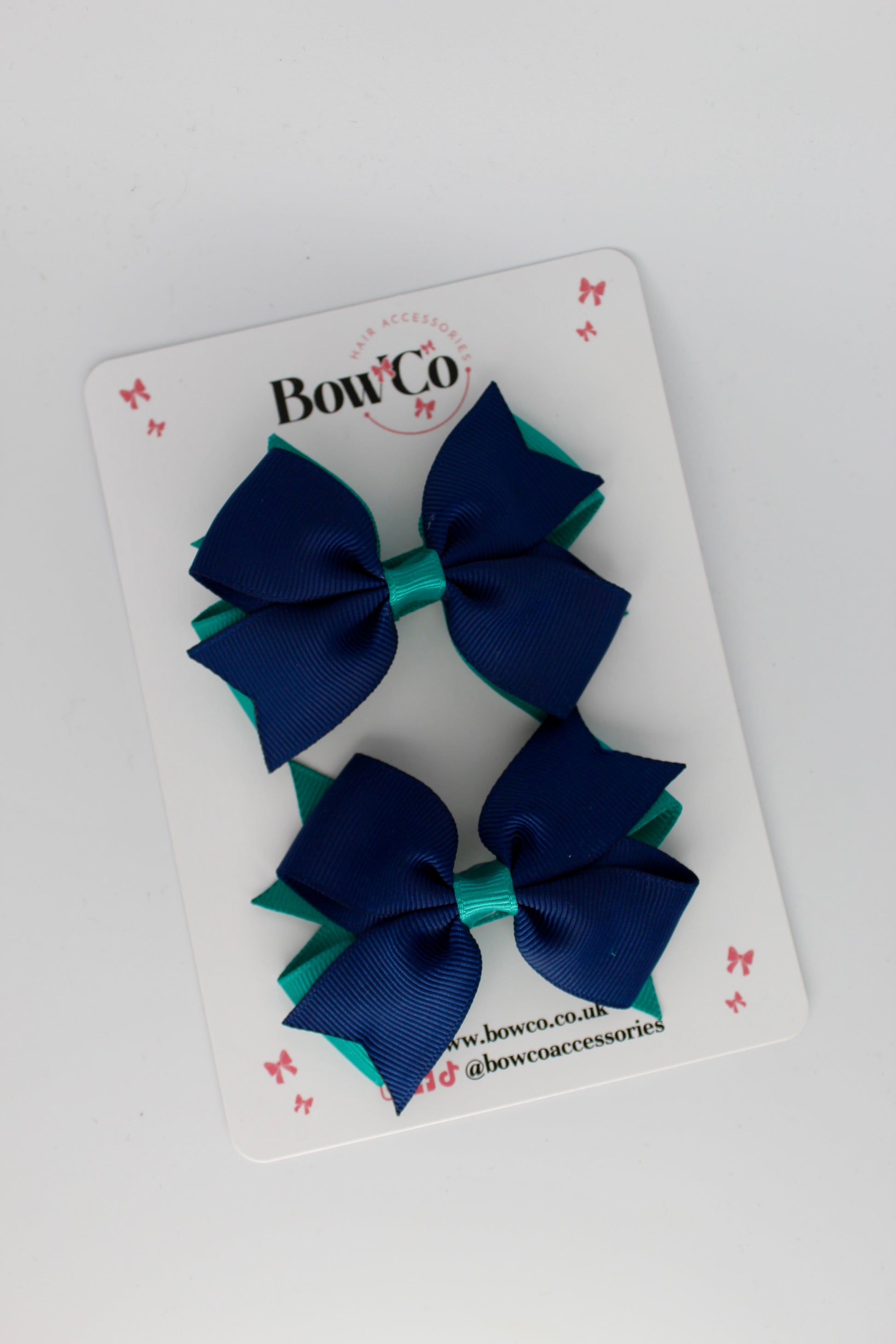 Jade Green and Navy - Layer Tail Bow Set - Clip