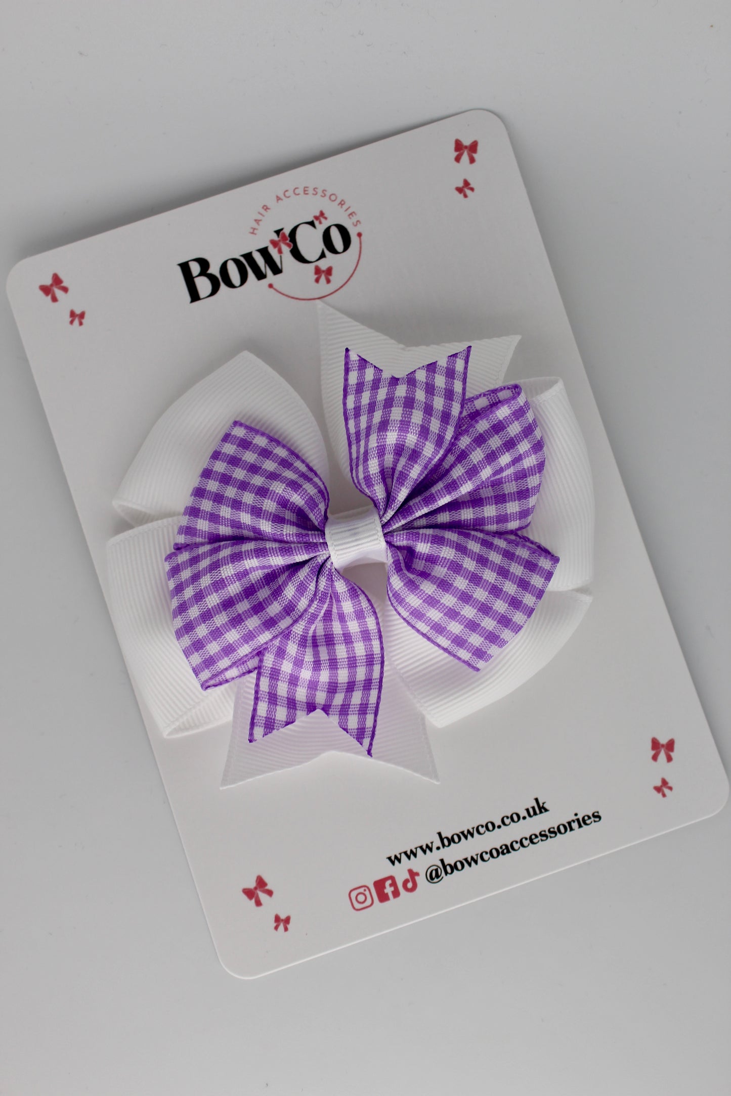 Pinwheel Bow Lilac Gingham Clip