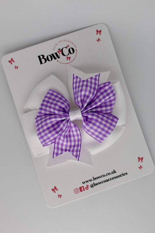 Pinwheel Bow Lilac Gingham Clip