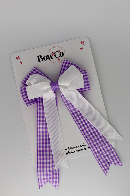 3.5 Inch Loop Bow Clip - Lilac Gingham