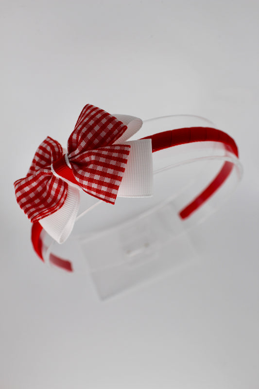 Bow Hair Band - Red Gingham