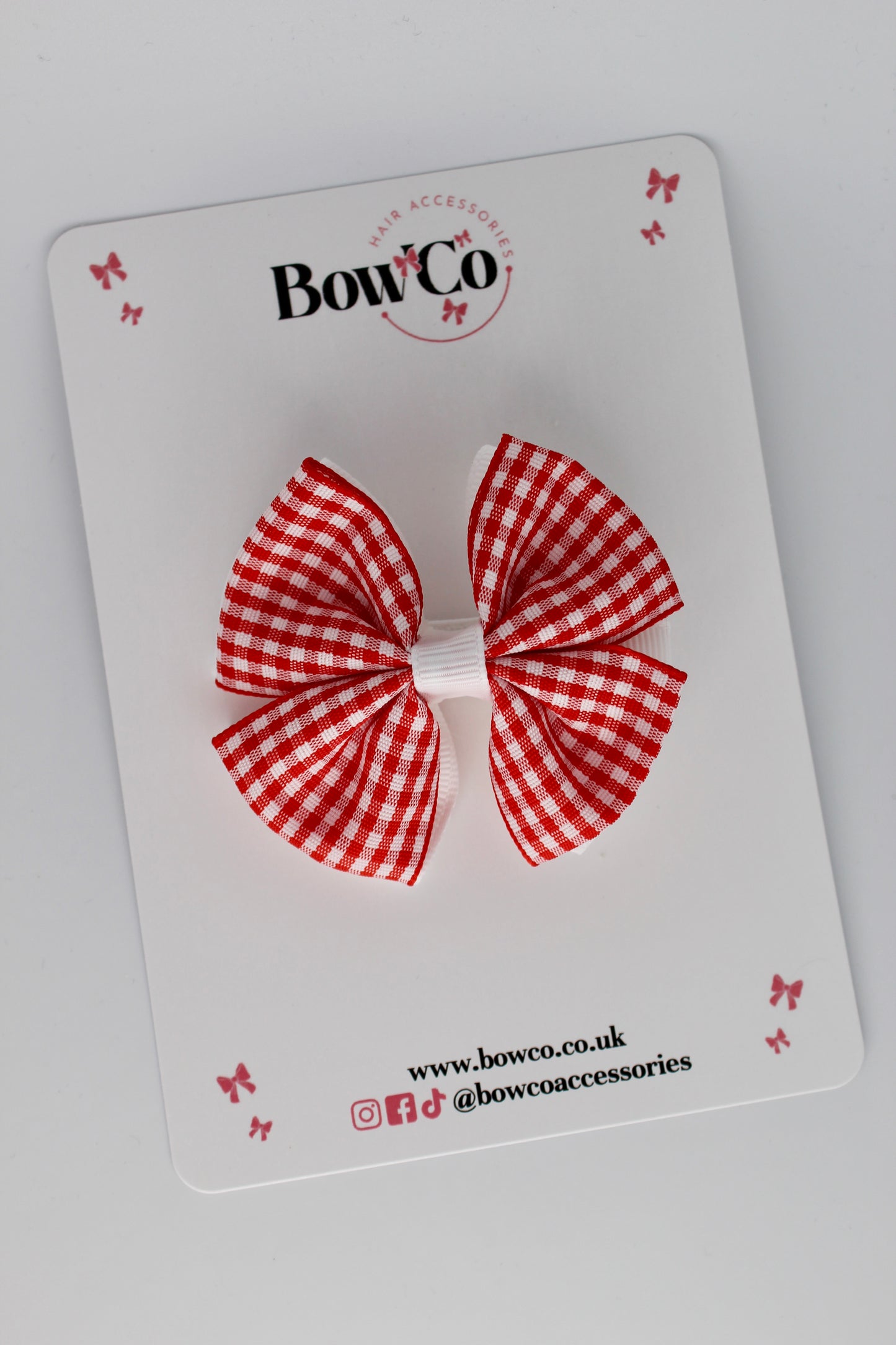 School Red Gingham Double Bow Clip