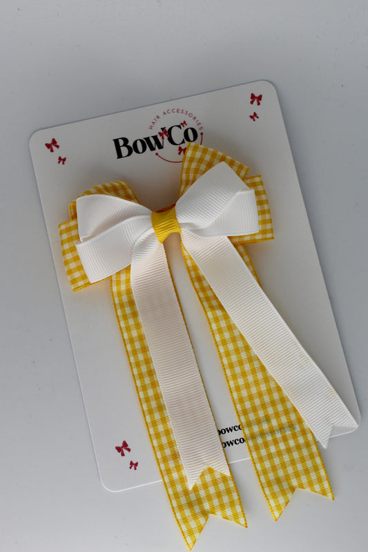 3.5 Inch Loop Bow Clip - Yellow Gingham