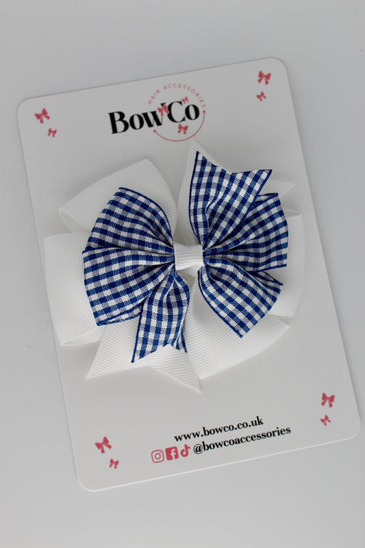 Pinwheel Navy Blue Gingham Bow