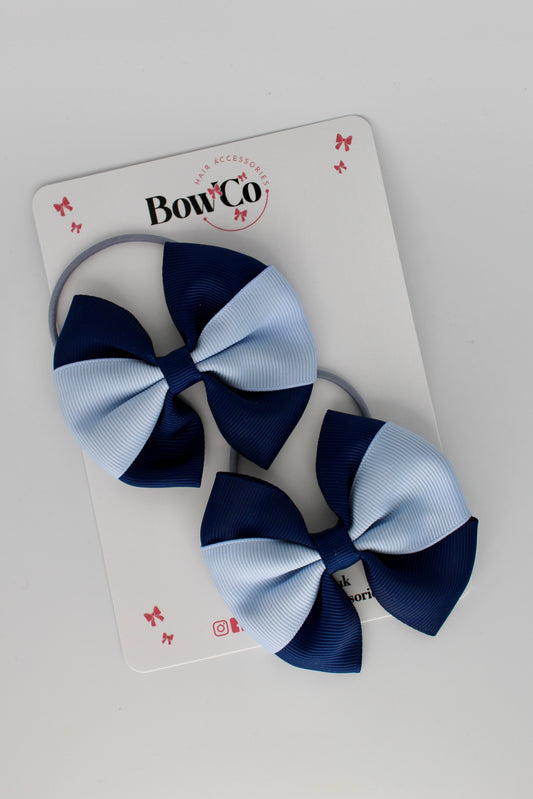 Navy and Bluebell - Round Tuxedo Bow Set - Elastic