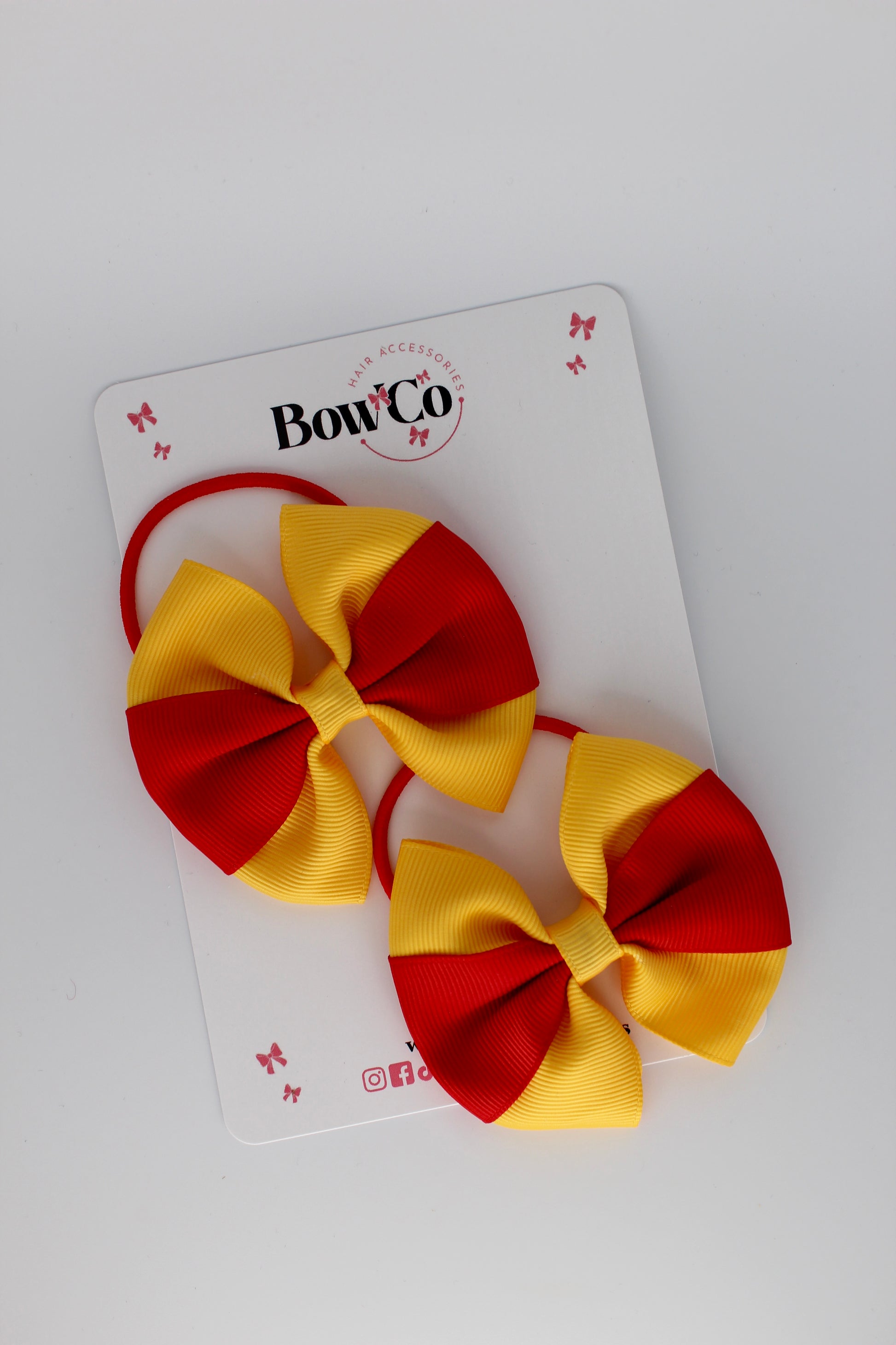 Red and Yellow Gold - Round Tuxedo Bow Set - Elastic