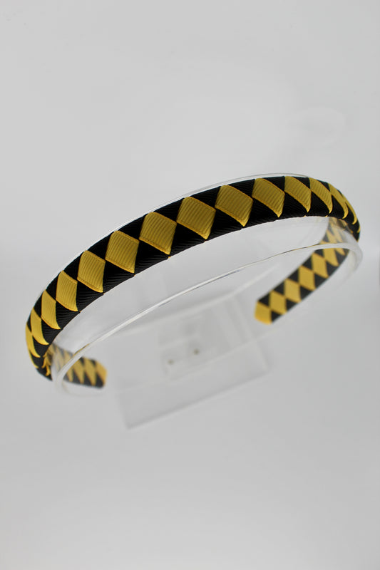Pleated Black and Yellow Gold Hair Band