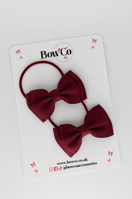 2.5 Inches Double Bow - 2 Pack - Elastic Bobble - Burgundy