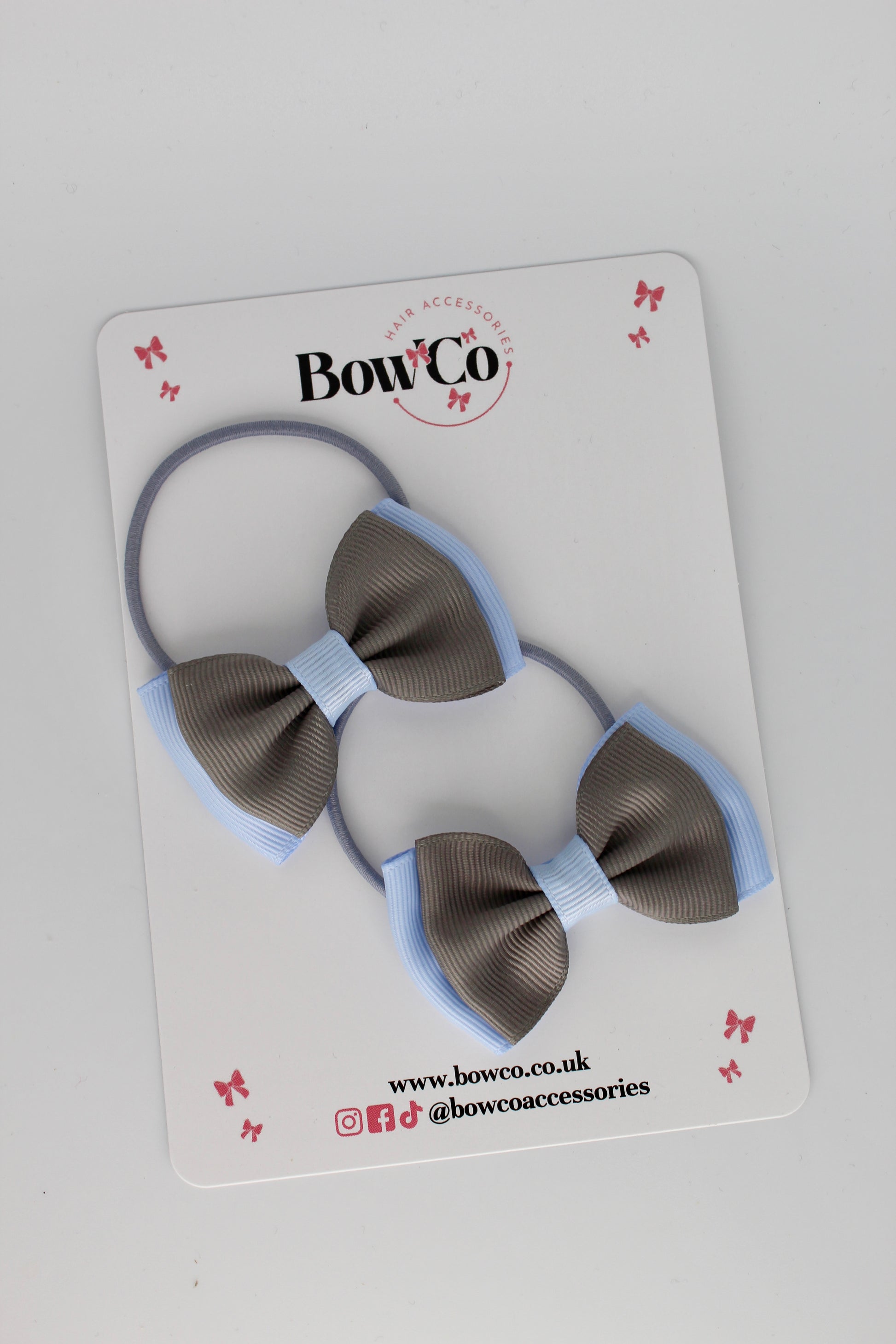 Double Bow Set - Elastic - Bluebell and Metal Grey