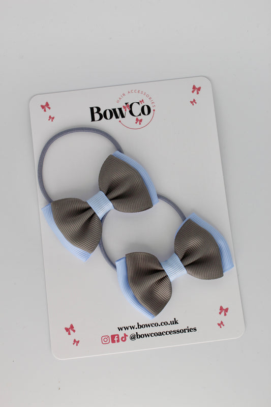 Double Bow Set - Elastic - Bluebell and Metal Grey