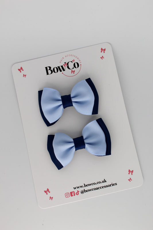2.5 Inches Double Bow - 2 Pack - Clip - Navy Blue and Bluebell