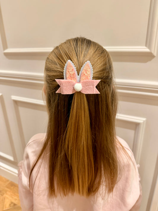 Lace Pink Bunny Tails - Clip