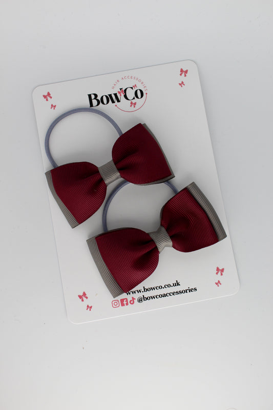 Burgundy and Metal Grey - Double Lapel Bow Set - Elastic