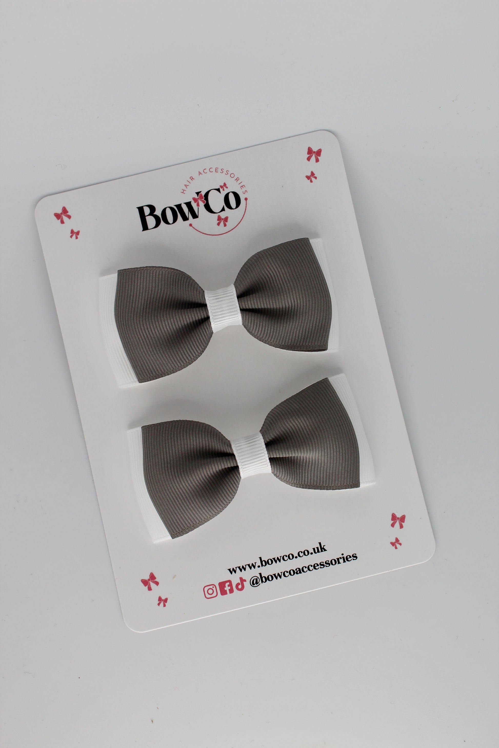 Metal Grey and White - Double Lapel Bow Set - Clip