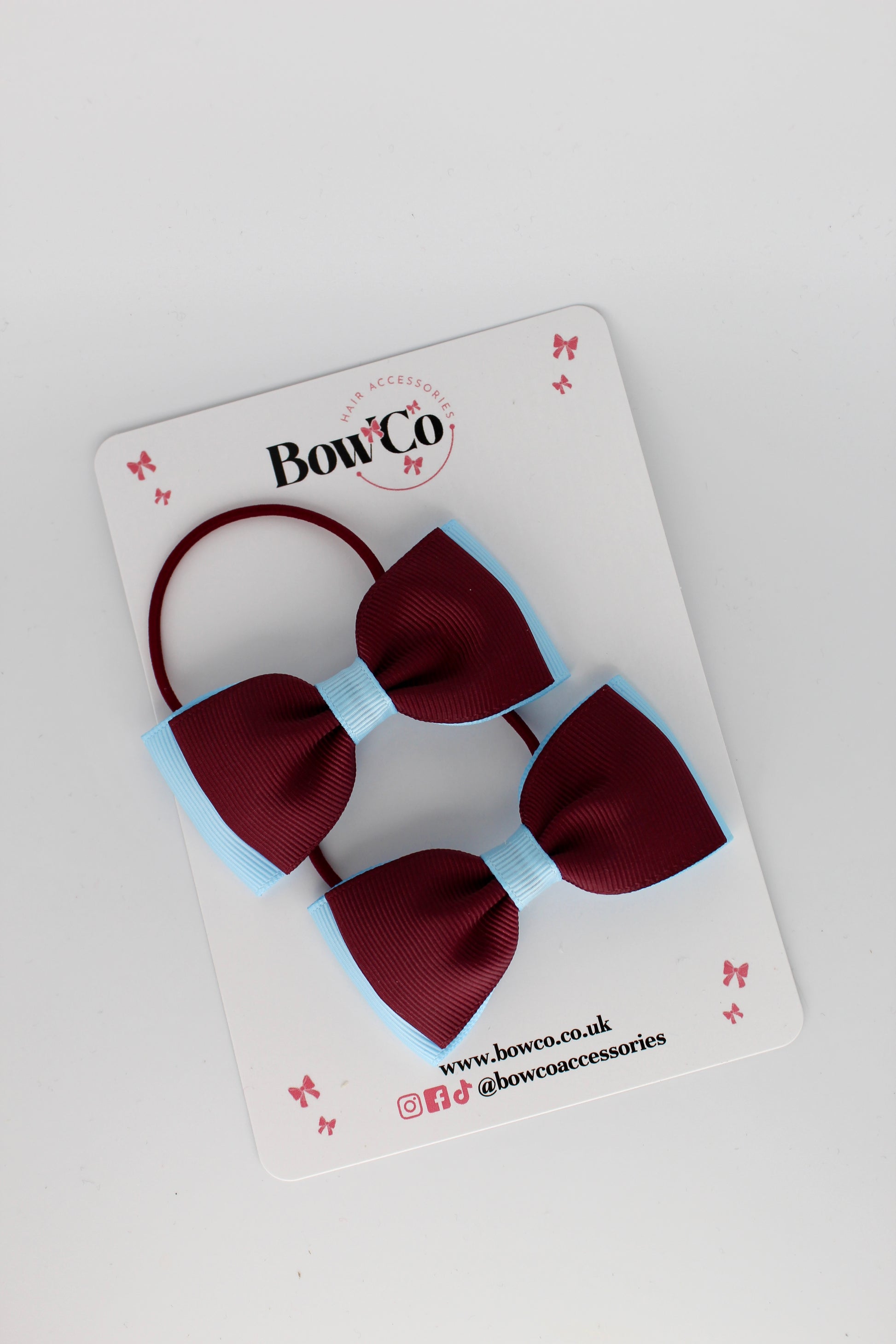 Burgundy and Blue Topaz - Double Lapel Bow Set - Elastic