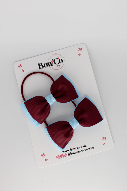 Burgundy and Blue Topaz - Double Lapel Bow Set - Elastic