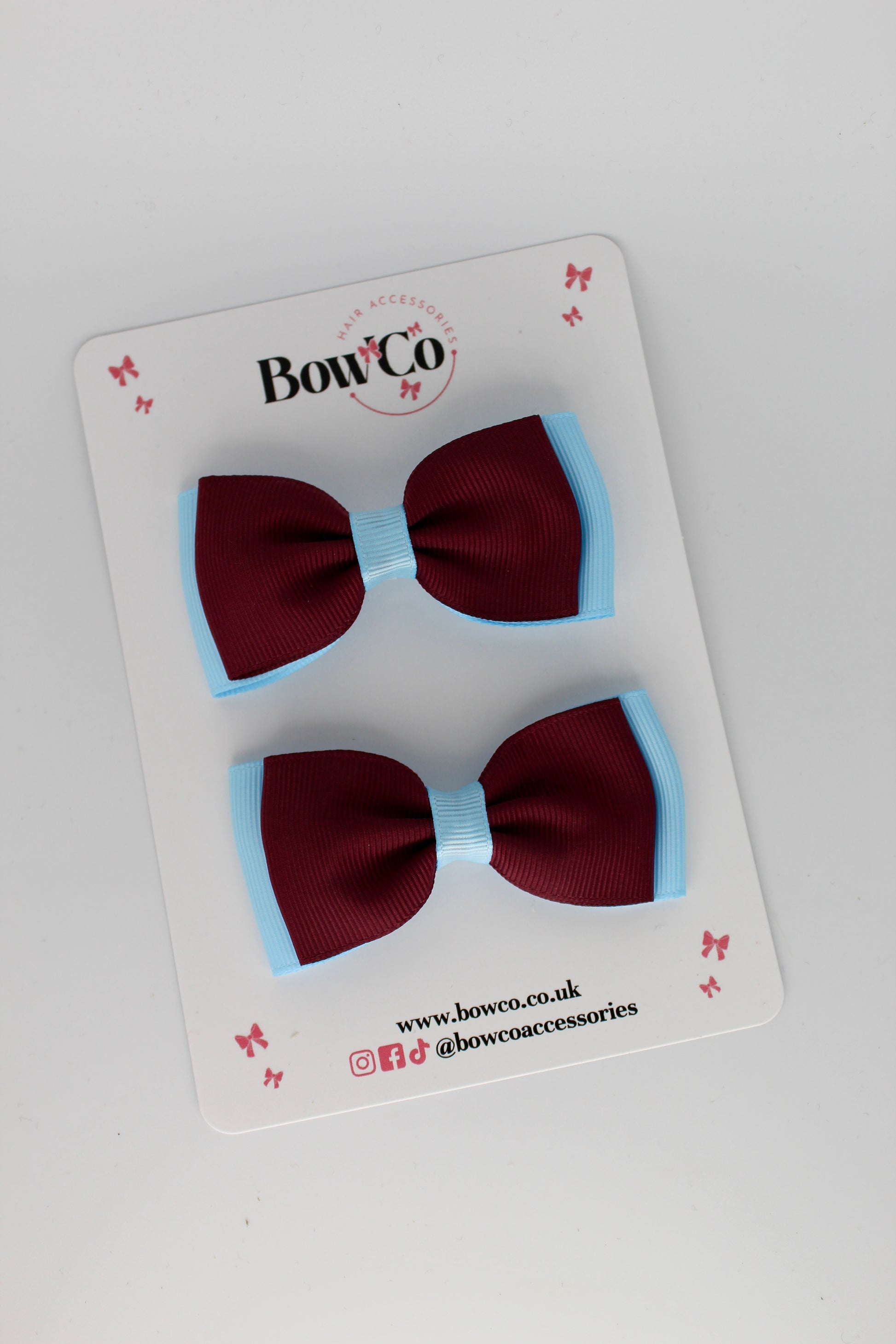 Burgundy and Blue Topaz - Double Lapel Bow Set - Elastic