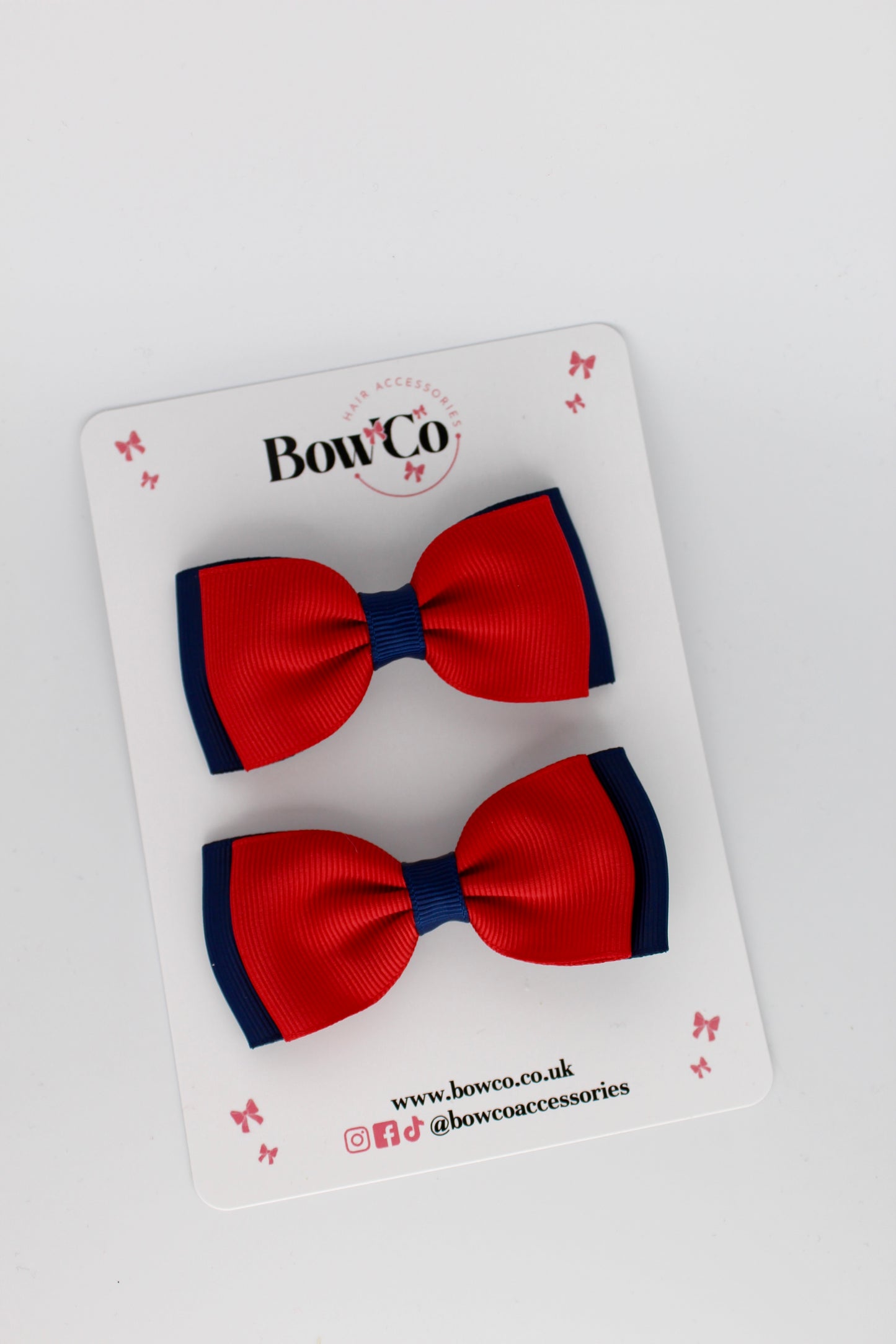 Red and Navy Blue - Double Lapel Bow Set - Clip