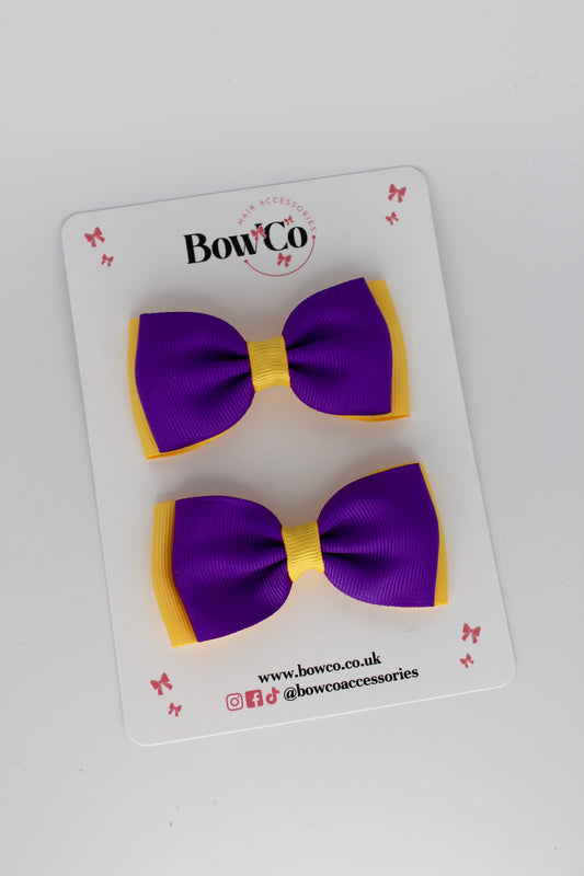 Purple and Yellow Gold - Double Lapel Bow Set - Clip