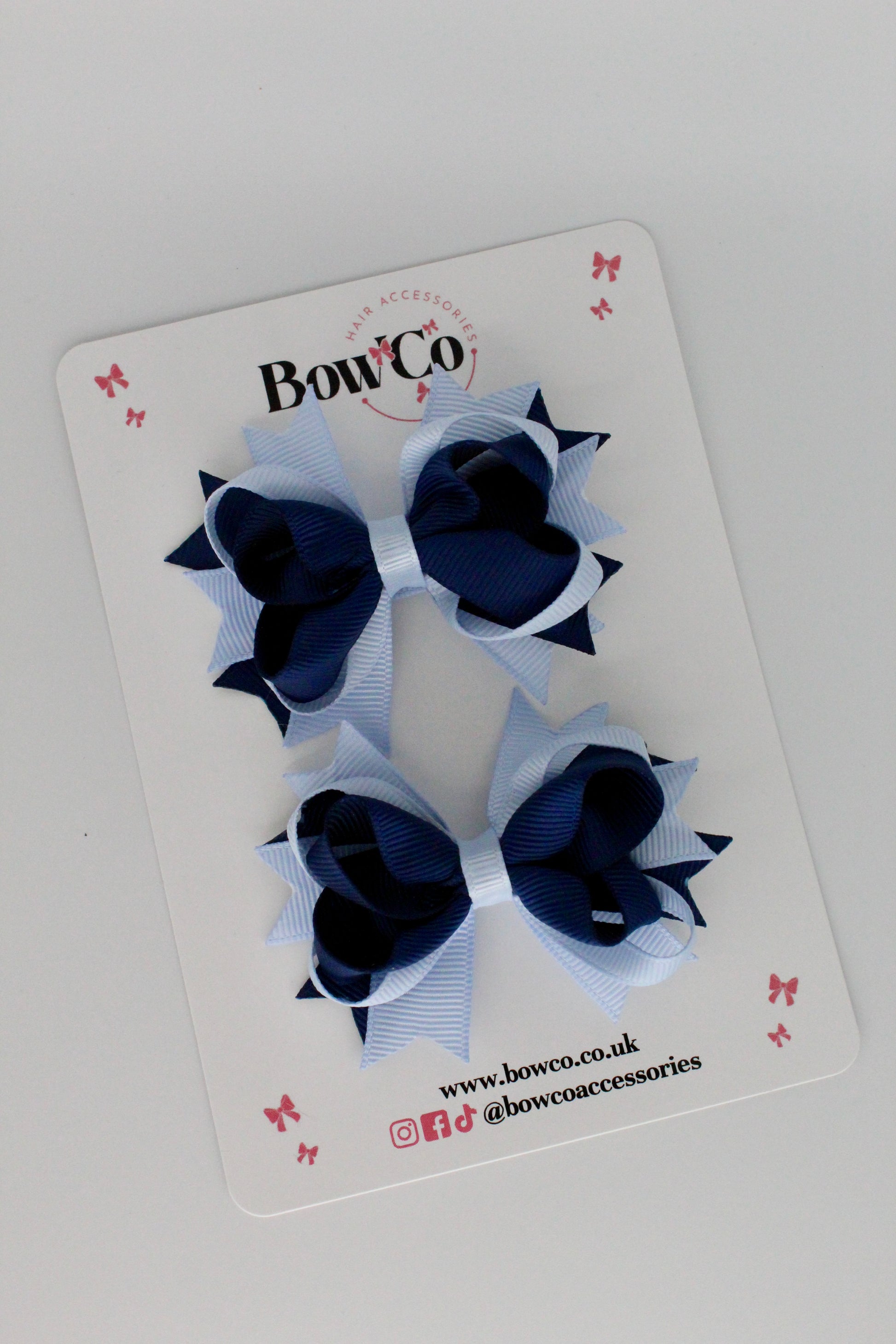 Navy Blue and Bluebell Loopy Stacked Bow 2 Pack