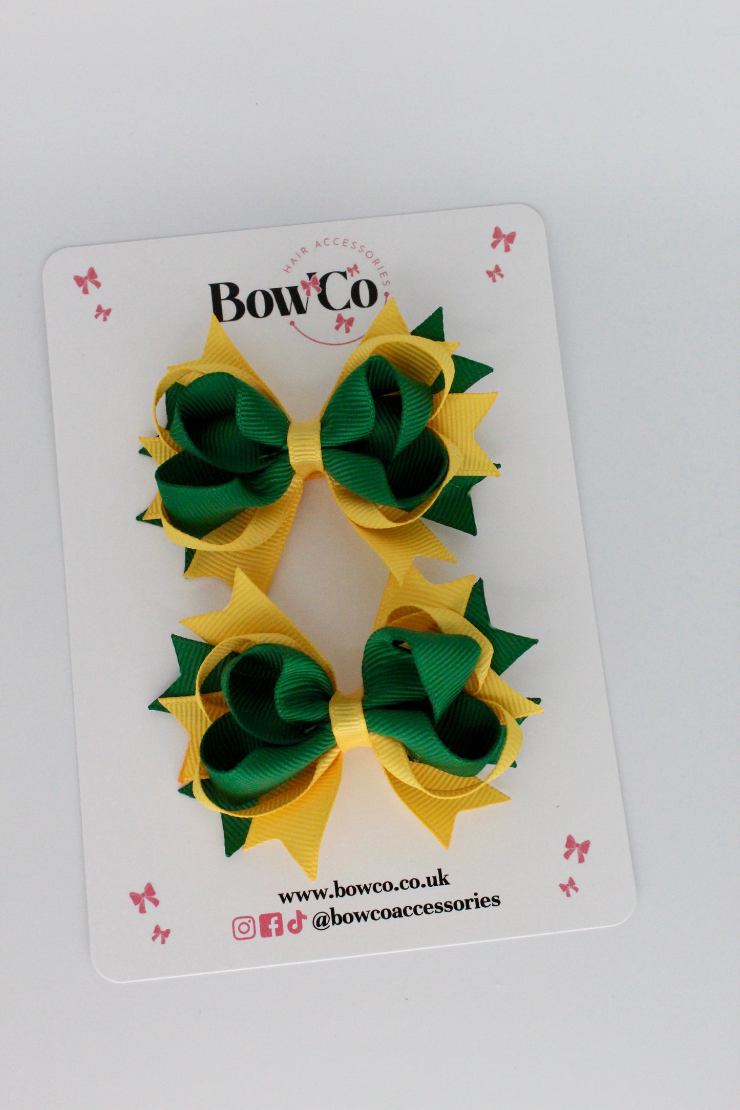 Forest Green and Yellow Gold - Loopy Stacked Bow Set