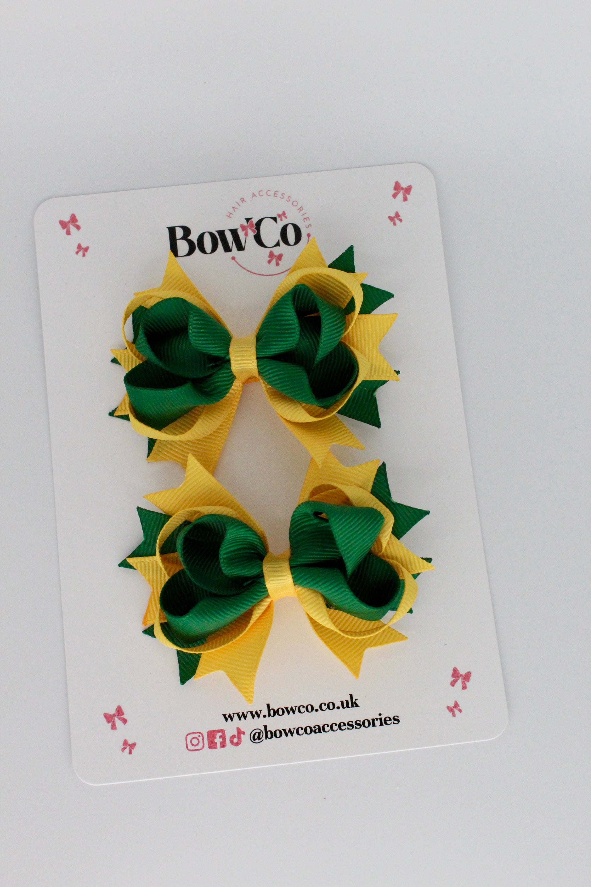 Forest Green and Yellow Gold - Loopy Stacked Bow Set