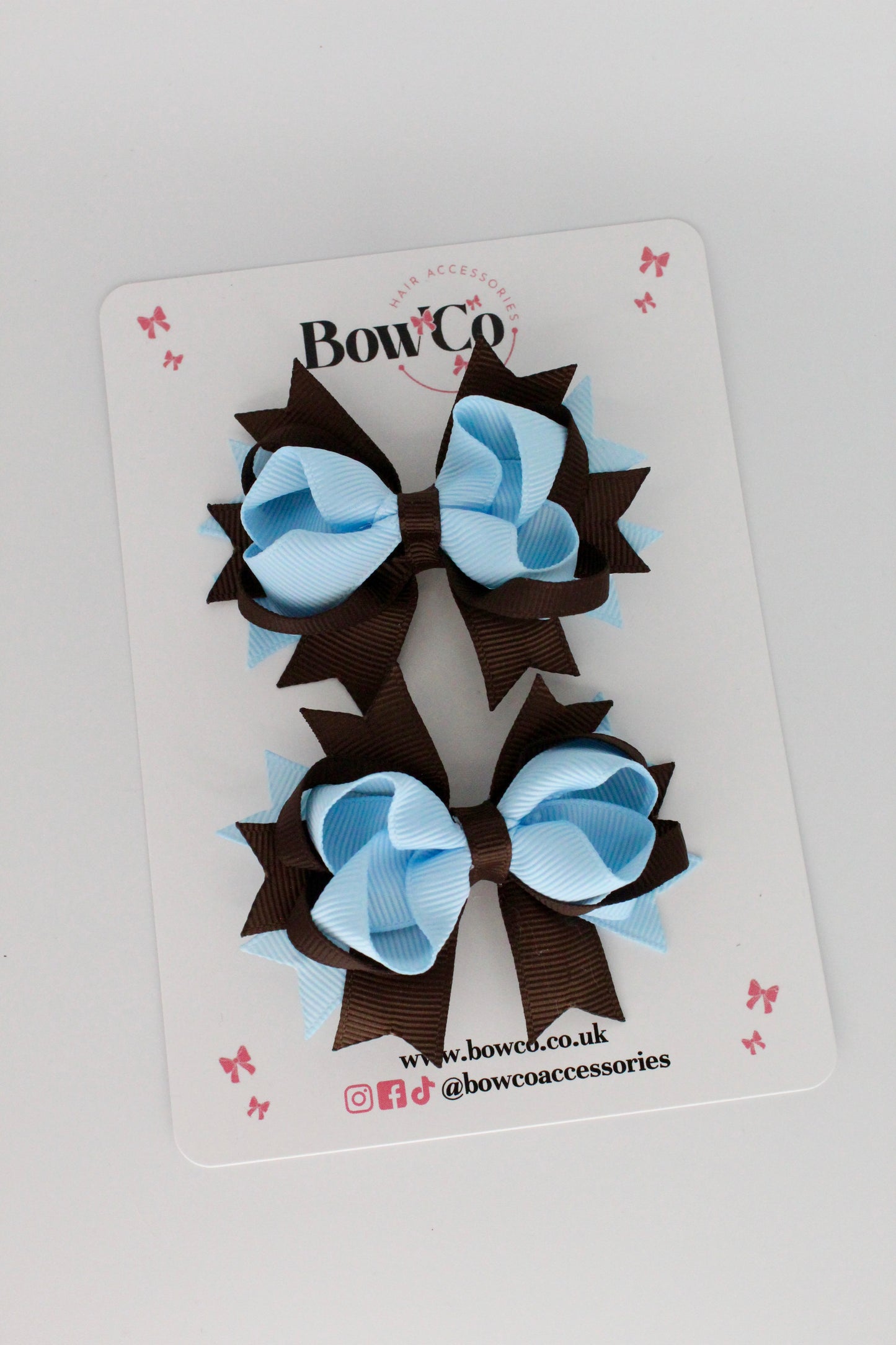Blue Topaz and Brown Loopy Stacked Bow Set - 2 Pack