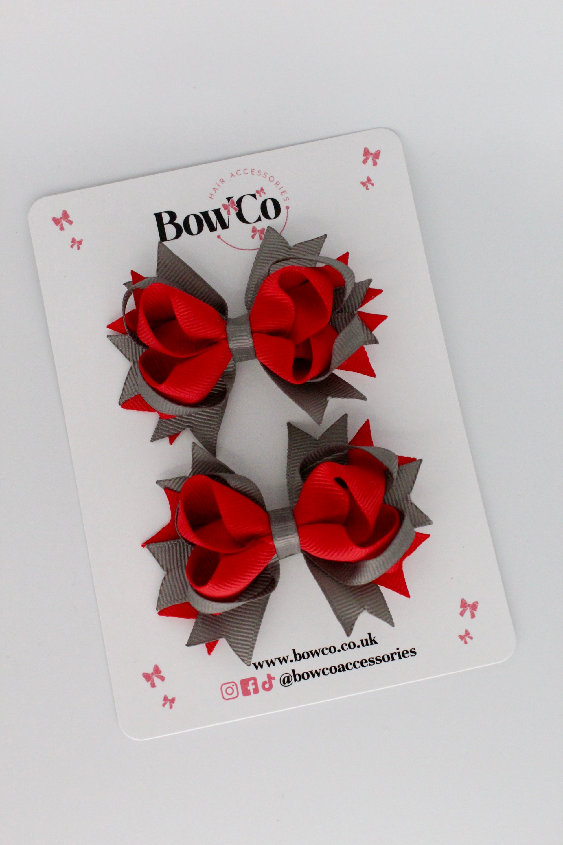 Red and Metal Grey Loopy Stacked Bow Set - 2 Pack