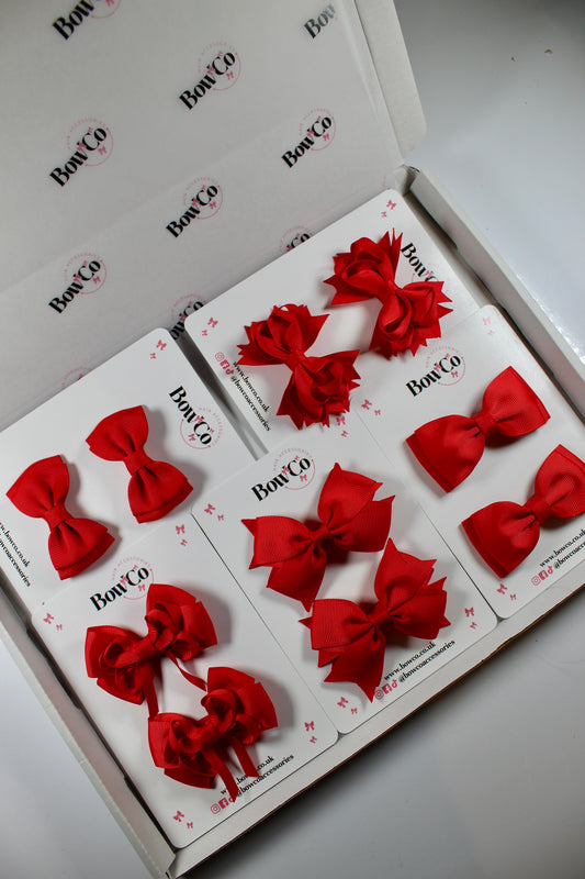 School Bundle 10 Bows - 5 Matching Pairs - Red