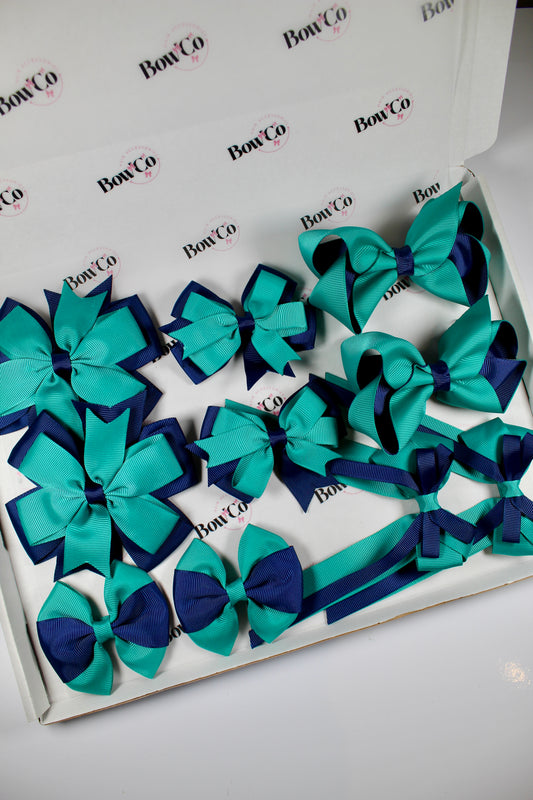 School Bundle 10 Bows - 5 Matching Pairs - Jade Green and Navy