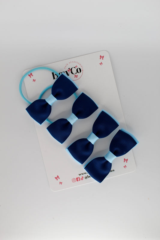 Layer Bow - 4 Bow Pack Bundle - Navy Blue and Blue Topaz