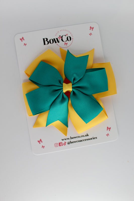 Pinwheel Bow Clip - Jade Green and Yellow Gold