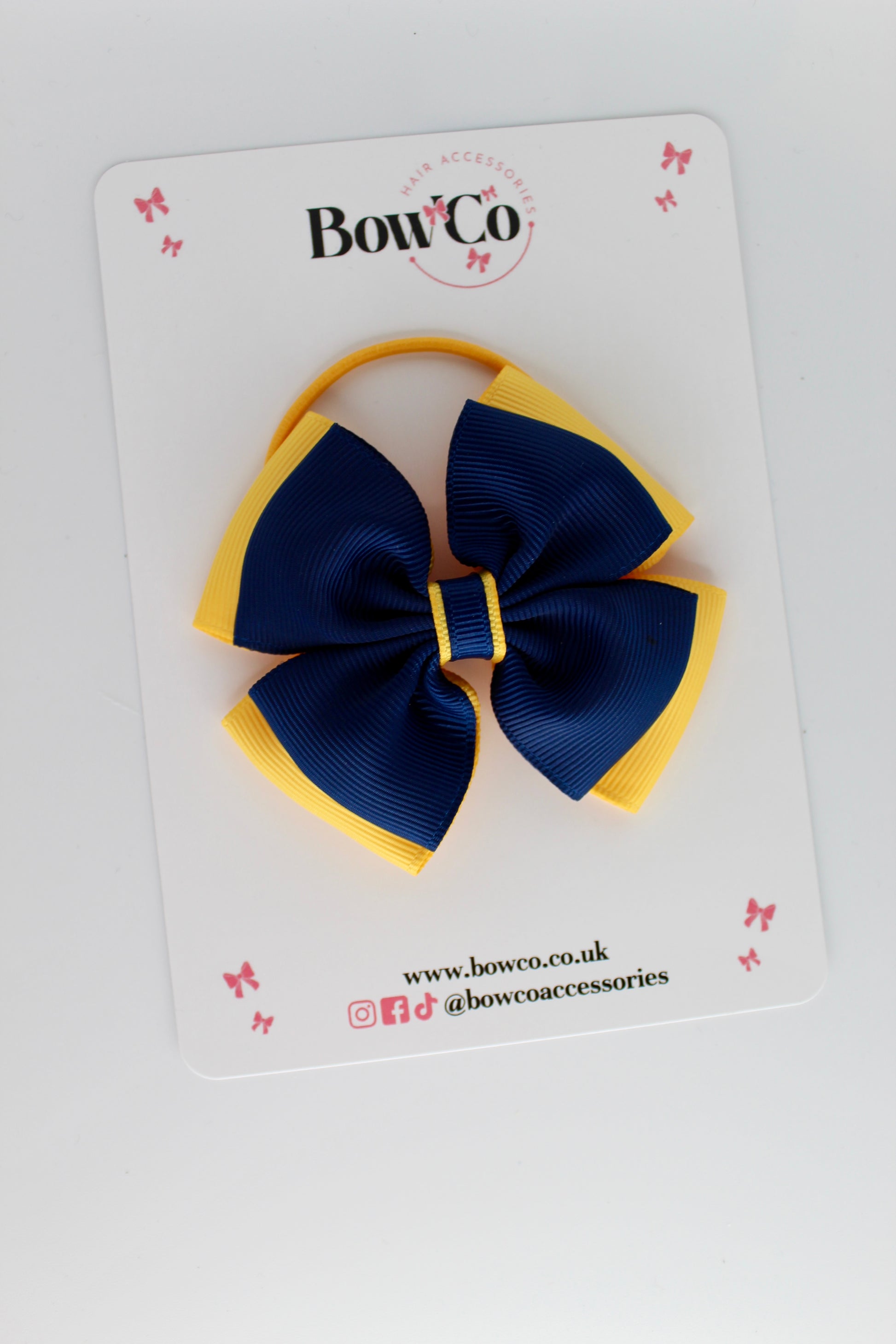 Navy and Yellow Gold - Layer Edge Bow - Elastic