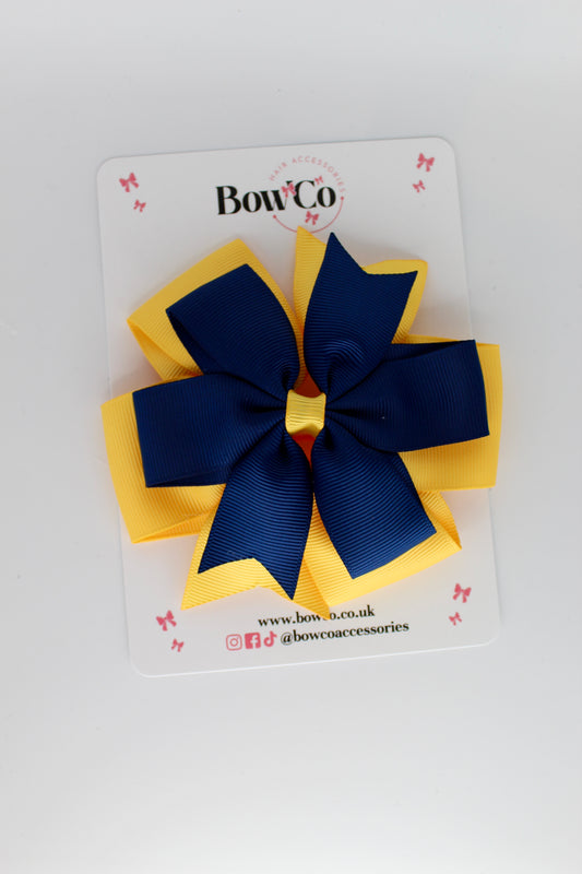 Pinwheel Bow Clip - Navy Blue and Yellow Gold