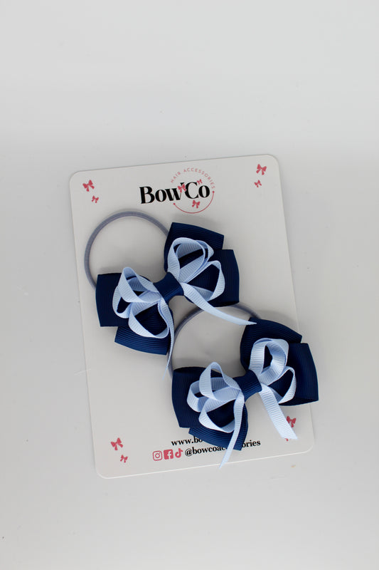 2.5 Inch Double Bow Bobble - 2 Pack - Navy and Bluebell